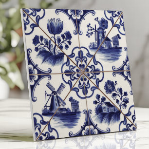 Traditionelles Delft-Blumendekor und Windmühlen Fliese