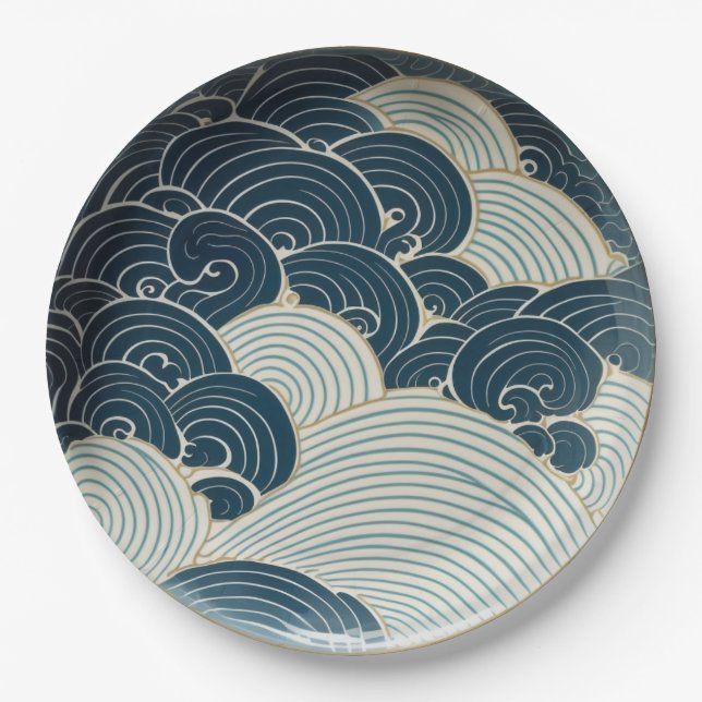 Traditionelles Design der japanischen Blue Wave Ke Pappteller (Vorderseite)