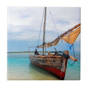 Traditionelles Dhow, Sansibar, Tansania Fliese