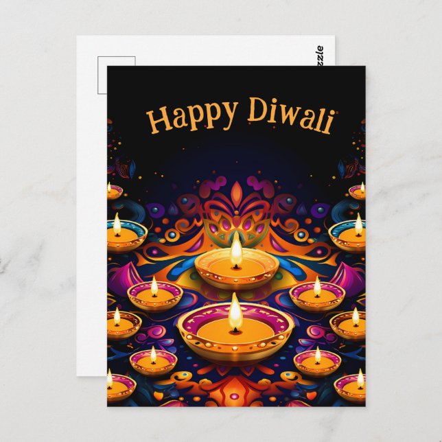 Traditionelles Diwali mit Diyas Postkarte (Vorne/Hinten)