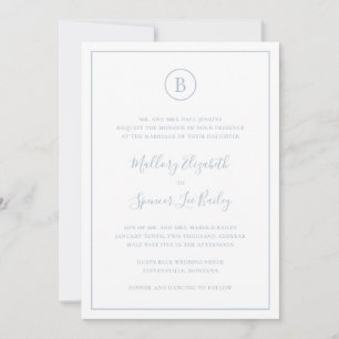 Traditionelles Dusty Blue Elegant auf einer Hochze Einladung