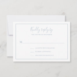 Traditionelles Dusty Blue Elegante Hochzeit RSVP Karte