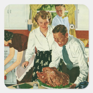 Traditionelles Familienkochen zum Erntedankfest in Quadratischer Aufkleber