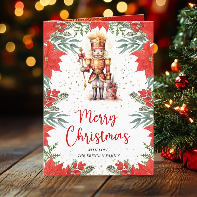 Traditionelles festes Nutcracker Botanisches Weihn Feiertagskarte (Traditional Festive Nutcracker Botanical Christmas Holiday Card)