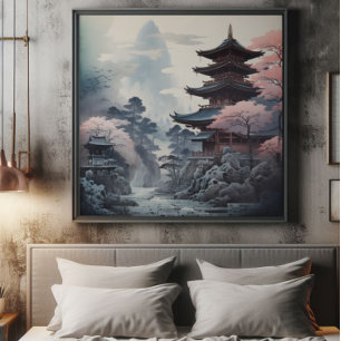 Traditionelles Festhalten des japanischen Tempels Fotodruck