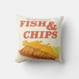 Traditionelles Fish-and-Chips-Vintageplakat Kissen