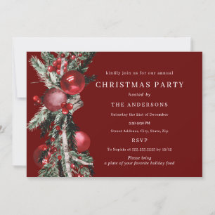 Traditionelles Foliage Red Christmas Party Einladung