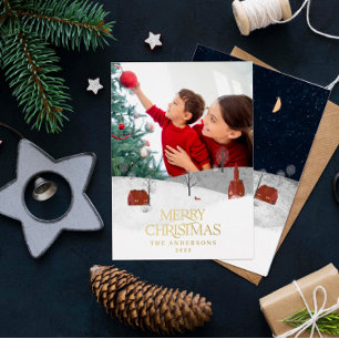 Traditionelles Foto elegante rustikale Winterschne Folien Feiertagskarte