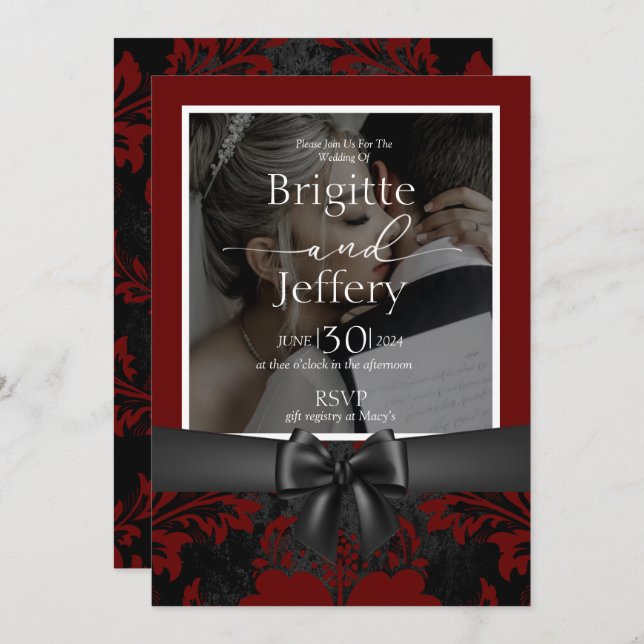 Traditionelles Foto für Hochzeiten und Schwarz/Sch Einladung (Vorne/Hinten)