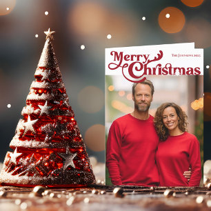 Traditionelles frohe Weihnachts-Foto Rot Kariert I Feiertagskarte