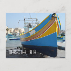 Traditionelles gestreiftes Fischerboot Marsaxlokk  Postkarte