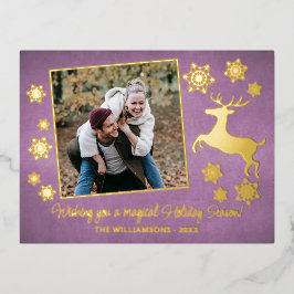 Traditionelles Gold Deer & Snowflakes Muster Folien Feiertagspostkarte