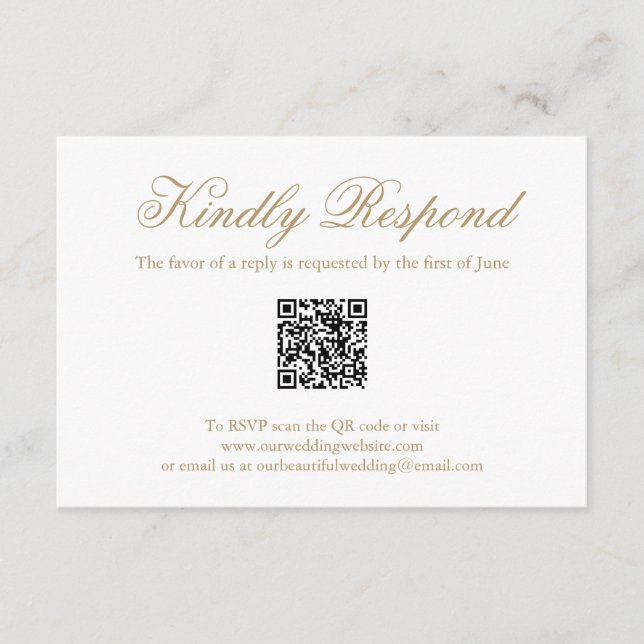 Traditionelles Gold formaler QR Code Elegante Hoch RSVP Karte (Vorderseite)