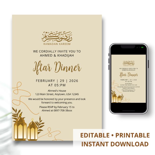 Traditionelles Goldenes Laternen-Ramadan-Iftar-Din Einladung (Von Creator hochgeladen)