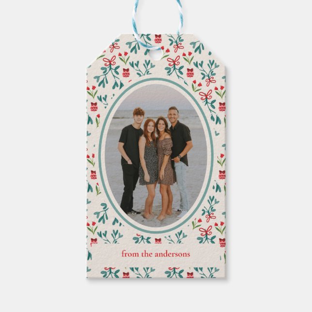 Traditionelles Green und Red Grand Millenial-Muste Geschenkanhänger (Vorderseite)