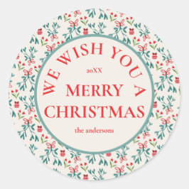 Traditionelles Green und Red Grand Millenial-Muste Runder Aufkleber