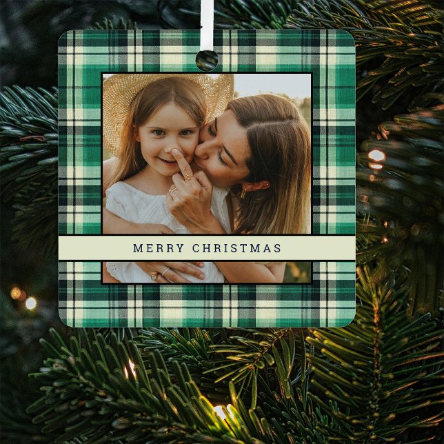 Traditionelles Grün Kariert 2 Foto Weihnachtsbaum Ornament Aus Metall (Von Creator hochgeladen)
