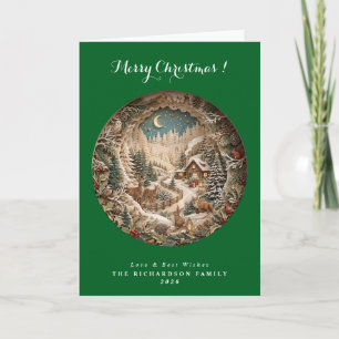 Traditionelles grünes 3D-Papier-Schnitt-Weihnachte Karte