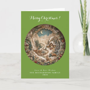 Traditionelles grünes 3D-Papier-Schnitt-Weihnachte Karte