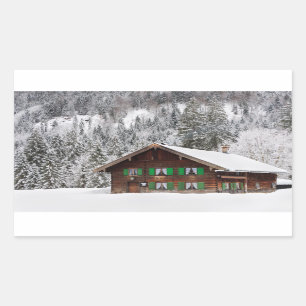 Traditionelles Haus im rechteckigen Aufkleber des