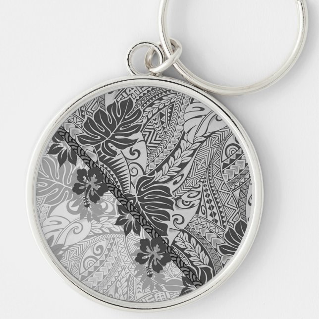 Traditionelles hawaiianisches Monstera Tapa Schlüsselanhänger (Vorne)