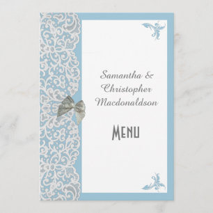 Traditionelles Hochzeitsmenü mit hellblau-weiß Menükarte