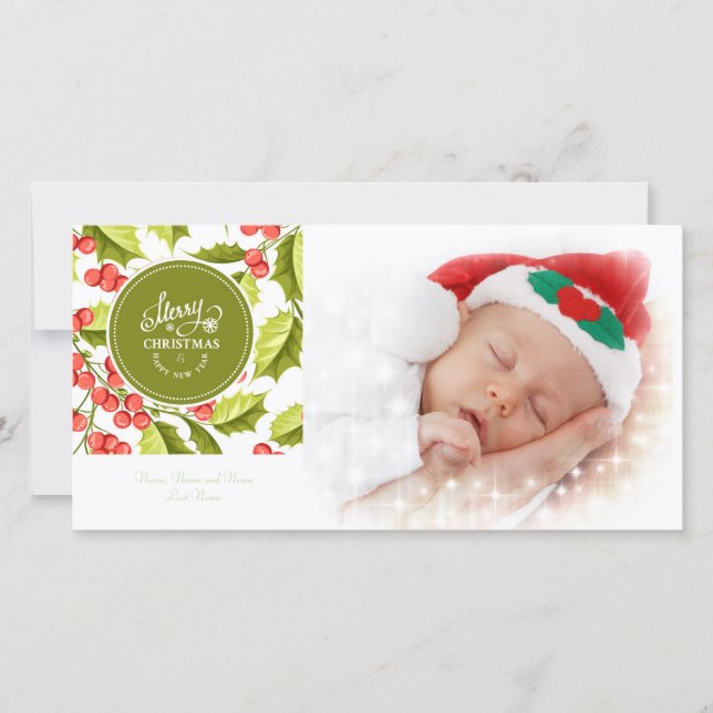Traditionelles Holly Design Frohe Weihnachten Foto (Vorderseite)