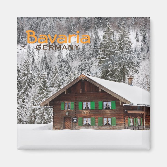 Traditionelles Holzhaus in Bayern Textmagnet Magnet (Vorne)