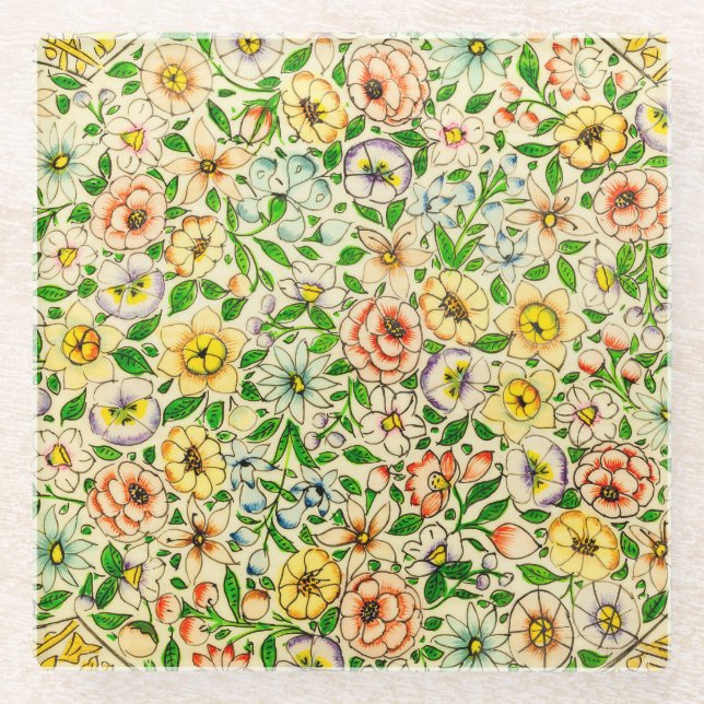 Traditionelles indisches Frühlingsblumendesign Glasuntersetzer (Vorderseite)