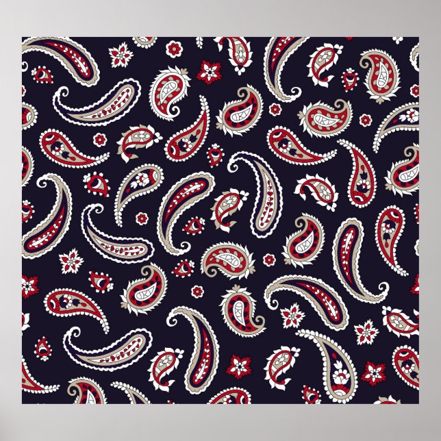 Traditionelles indisches Paisley, Marinemuster. Poster (Vorne)