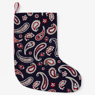 Traditionelles indisches Paisley, Navy-Muster. Kleiner Weihnachtsstrumpf