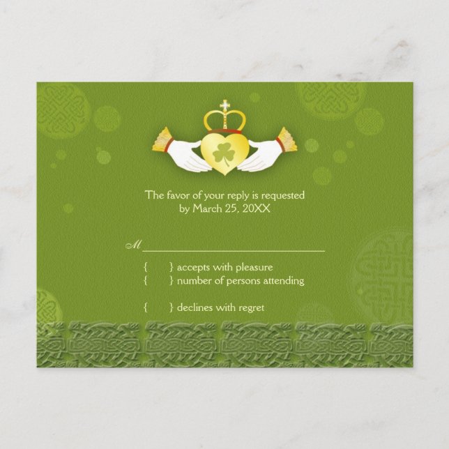 Traditionelles Irish Green Wedding RSVP Einladungspostkarte (Vorderseite)