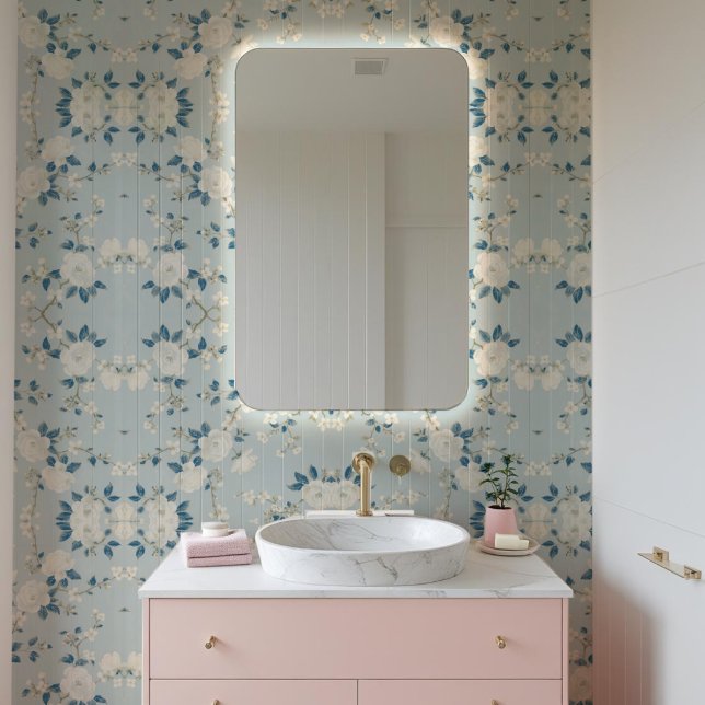 Traditionelles japanisches Blumenblau & Gold Vinta Tapete (Von Creator hochgeladen)