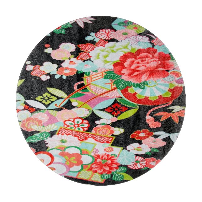 Traditionelles japanisches Blumenglas Schwarzer Bl Schneidebrett (Vorderseite)