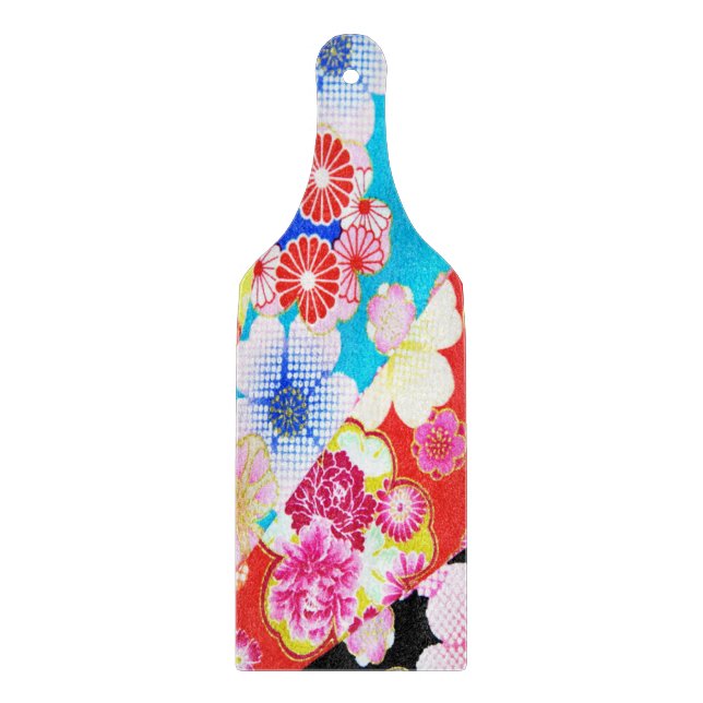 Traditionelles japanisches Blumenrosa Blaues Rotes Schneidebrett (Vorderseite)