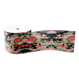 Traditionelles japanisches Kimono Floral Black Red Ripsband