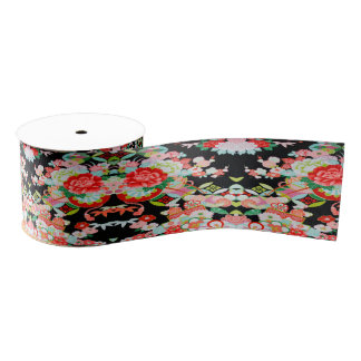 Traditionelles japanisches Kimono Floral Black Red Ripsband