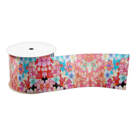 Traditionelles japanisches Kimono Floral Pink Blau Satinband