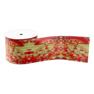Traditionelles japanisches Kimono Gold Red Floral Ripsband