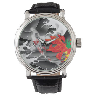 Traditionelles japanisches Koi unter Wasser Armbanduhr