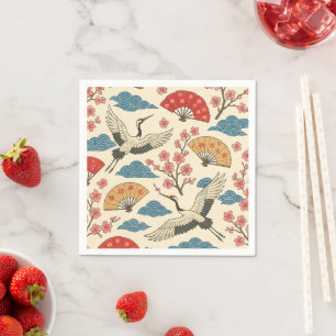 Traditionelles japanisches Kranich- und Sakura-Mus Serviette