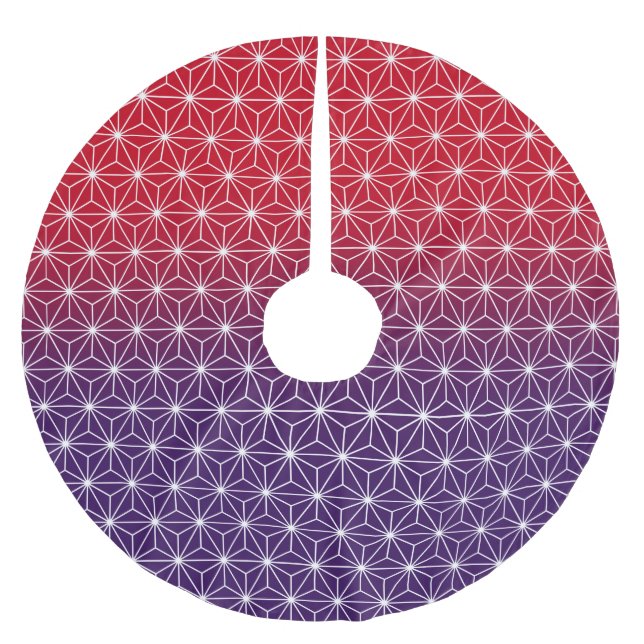 Traditionelles japanisches Star-Muster rot und Lil Polyester Weihnachtsbaumdecke (Vorderseite)