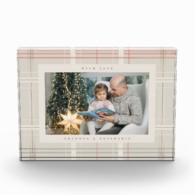 Traditionelles Kariertes Beige Weihnachtsgeschenk Fotoblock (Vorderseite)