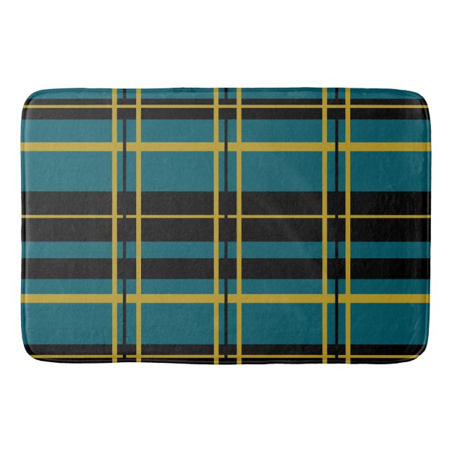 Traditionelles Kariertes Schwarz, Buttercreme, Dun Badematte (Vorderseite)