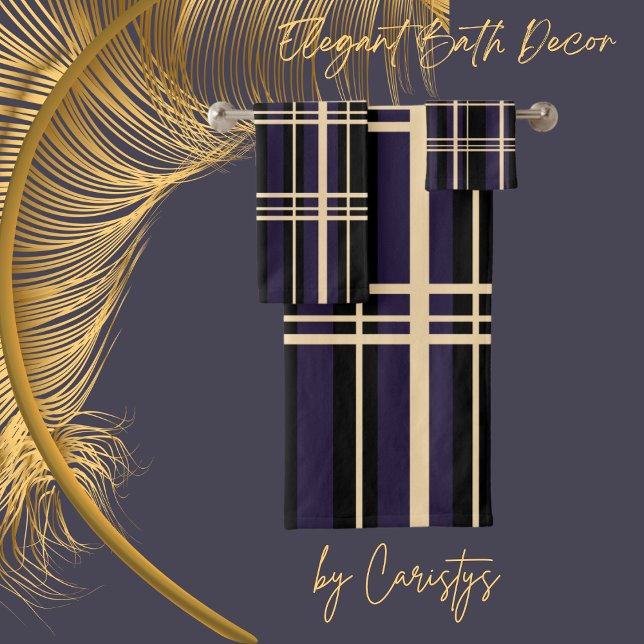 Traditionelles Kariertes Schwarz, Buttercreme, Dun Badhandtuch Set (Von Creator hochgeladen)