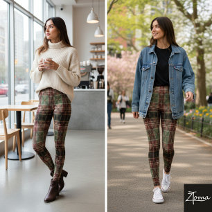 Traditionelles Karo-Tartan Burgunderrot Grün Dunke Leggings