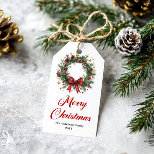 Traditionelles Kiefern-Kranz-Geschenk-Tag editierb Geschenkanhänger