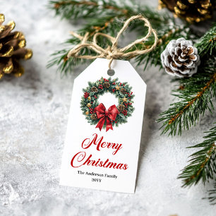 Traditionelles Kiefern-Kranz-Weihnachtsgeschenk-Ta Geschenkanhänger