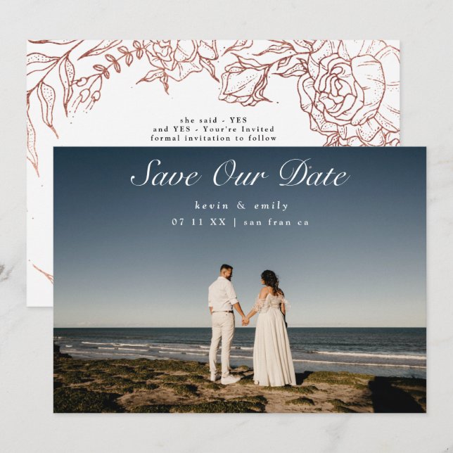 Traditionelles klassisches Foto Gold Eleganter Kra Save The Date (Vorne/Hinten)