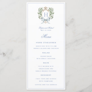 Traditionelles Leaf Wappen Monogram 4 Course Weddi Menükarte